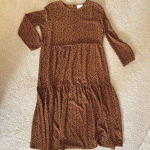 ASOS DESIGN Long Sleeve Tiered Smock Midi Dress, Leopard Print, Size 14